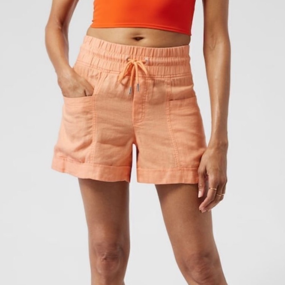 Athleta Cabo Linen 4" Shorts Womens Size 2 Pockets Casual Resort Cactus Peach